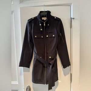 Michael Kors Fleece Lined Shell Coat with Gold Buttons and Zipper